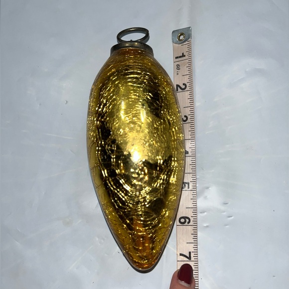 GOLD Bulb Ornament Mercury Glass crackled shiny Long vintage metal loop top Xmas - Picture 9 of 16
